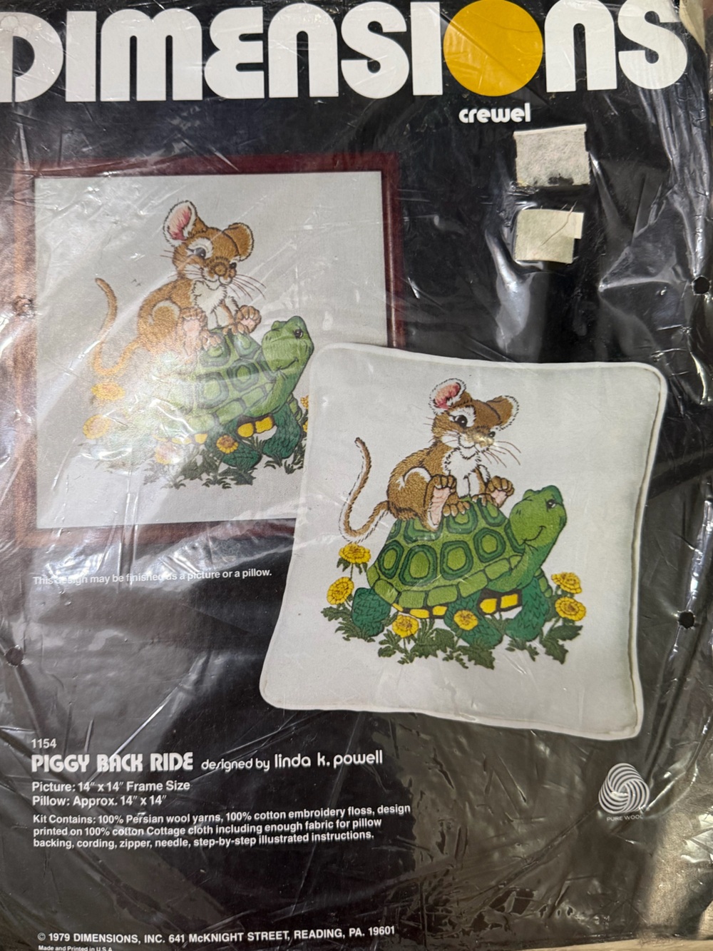 Vintage Dimensions Crewel Kit ‘Piggyback Ride’ Mouse Turtle Wool Sealed, New